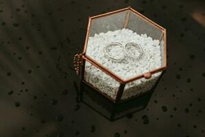 wedding rings in a glass box photo