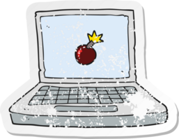 retro distressed sticker of a cartoon laptop computer with bomb symbol png