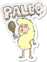 pegatina retro angustiada de una mujer de dibujos animados con dieta paleo png