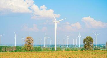 Windmills for electric power production. photo