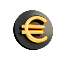 Gold euro currency money icon sign or symbol with black circle business and financial exchange 3D illustration png