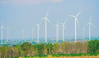 Windmills for electric power production. photo