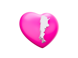 3d roze hart met 3d wit kaart van Argentinië, 3d illustratie png