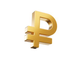 Shiny golden Russian Ruble currency symbol. 3d illustration png