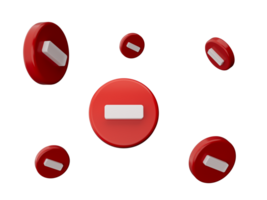 Minus icon in red . 3D illustration png