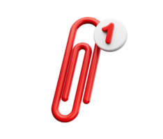 Red paper clip with 1 notification icon 3d illustration png