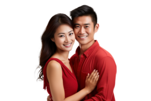 AI generated Asian Couple Embracing on Transparent Background png