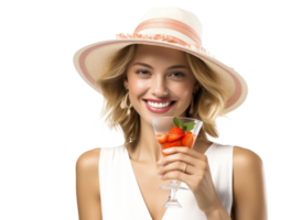 AI generated Summer Fun   Woman with Cocktail on Transparent Background png