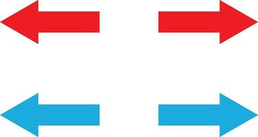 Red and blue arrow right left icon set isolated on white background . Vector