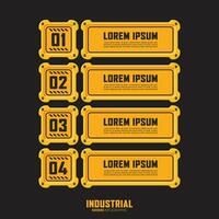 Industrial infographic template with 4 options or steps, warning label sign, lower third banner templates. vector