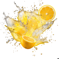 ai généré capturer le dynamique essence de citron jus éclaboussures contre une transparent arrière-plan, avec vibrant Jaune liquide tourbillonne et rafraîchissant fruit gouttes png