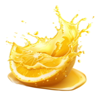 AI generated Capturing the dynamic essence of lemon juice splashes against a transparent background, featuring vibrant yellow liquid swirls and refreshing fruit drops png