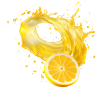 ai generado capturar el dinámica esencia de limón jugo salpicaduras en contra un transparente fondo, presentando vibrante amarillo líquido remolinos y refrescante Fruta gotas png