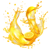 AI generated Capturing the dynamic essence of lemon juice splashes against a transparent background, featuring vibrant yellow liquid swirls and refreshing fruit drops png