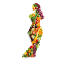 AI generated Healthy Woman Silhouette from Fruits and Vegetables png