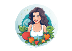 ai generado sano mujer con Fresco frutas en transparente antecedentes png