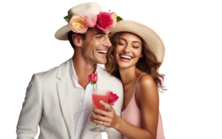 ai generado verano divertido con alegre Pareja compartiendo un bebida png