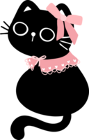 cute coquette black cat with pink ribbon bow png