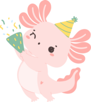 Cute Axolotl birthday flat design cartoon hand drawing png