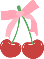 Coquette cherries with ribbon bow flat design png