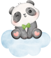 bebis panda på moln vattenfärg, bebis dusch barnkammare djur- illustration png