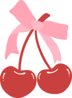 Coquette cherries with ribbon bow flat design png