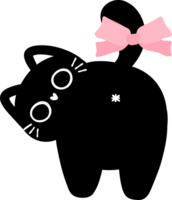 cute coquette black cat with pink ribbon bow png