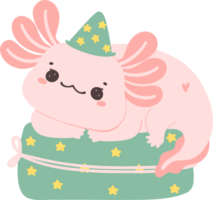 mignonne axolotl anniversaire plat conception dessin animé main dessin png