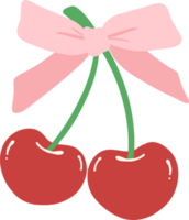 Coquette cherries with ribbon bow flat design png