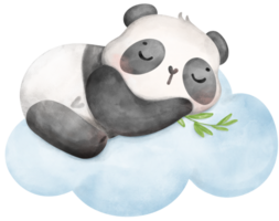 bébé Panda en train de dormir sur nuage aquarelle, bébé douche garderie animal illustration png