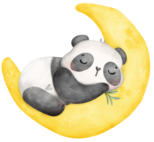 Baby Panda sleeping on crescent moon watercolor, baby shower nursery animal illustration png
