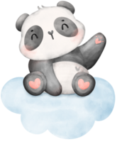 Baby Panda on cloud watercolor, baby shower nursery animal illustration png