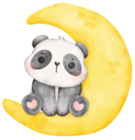 Baby Panda on crescent moon watercolor, baby shower nursery animal illustration png