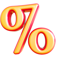 Red percent symbol icon 3d render png