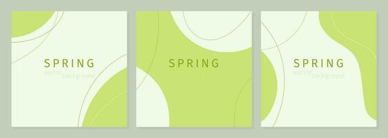 Spring green posters in boho style, abstract background for social story, sale, promotion, empty space for insertion and lettering. vector