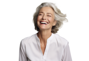 ai generado atractivo más viejo mujer sonriente en antecedentes png