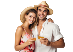 ai gerado verão Diversão com feliz casal brindar bebidas png