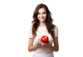 AI generated Healthy Woman Holding Red Apple on Transparent Background png