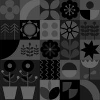 Modern geometric black monochrome silhouette background, pattern. Bauhaus. Abstract flowers, shapes. vector