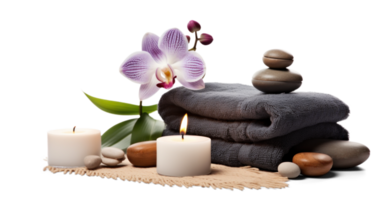 AI generated day spa set, png file of isolated cutout object with shadow on transparent background.