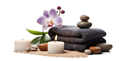 AI generated day spa set, png file of isolated cutout object with shadow on transparent background.