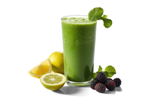 AI generated green smoothie, png file of isolated cutout object with shadow on transparent background.