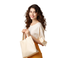 AI generated girl carry bag, png file of isolated cutout object with shadow on transparent background.