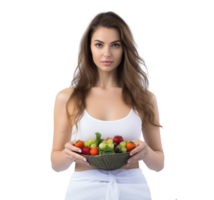 ai genererad friska kvinna innehav frukt skål på transparent bakgrund png