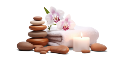 AI generated day spa set, png file of isolated cutout object with shadow on transparent background.