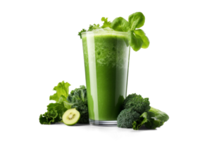 AI generated green smoothie, png file of isolated cutout object with shadow on transparent background.