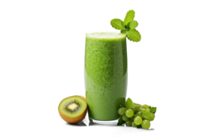 AI generated green smoothie, png file of isolated cutout object with shadow on transparent background.