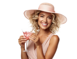 ai généré été amusement femme avec une cocktail sur transparent Contexte png