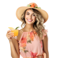 AI generated Summer Fun Woman with Tropical Drink png