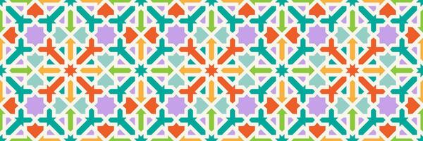 Traditional Islamic geometric pattern. Background texture for greeting design Ramadan Kareem colorful detail of mosaic. Patterned stone relief in Arabic architectural style. Vector flat illustration.